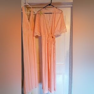 Vintage Texsheen Fairy Nightgown / neglige & Robe set Maxi lengthSheet lace top